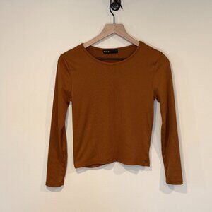 Brit & Bri Size S Tan Ribbed Long Sleeve Tee